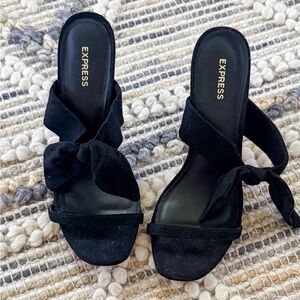 Express Black Bow Faux Suede Heels